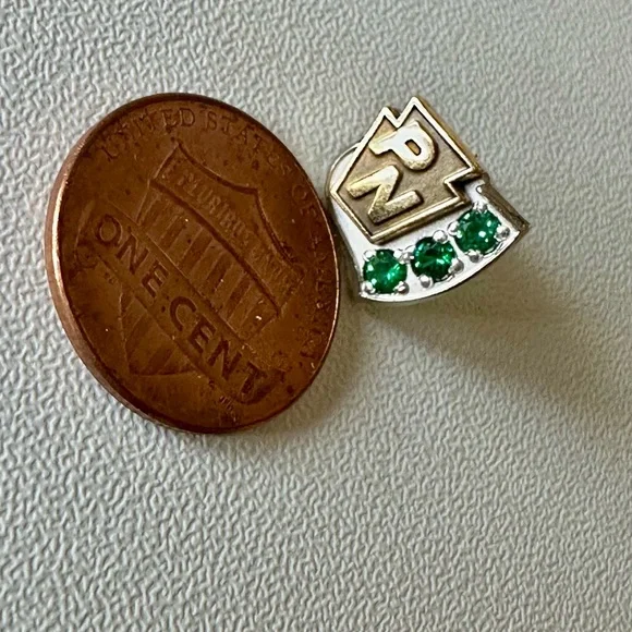 14K Yellow & white Gold Vtg PN Green Stone Accent